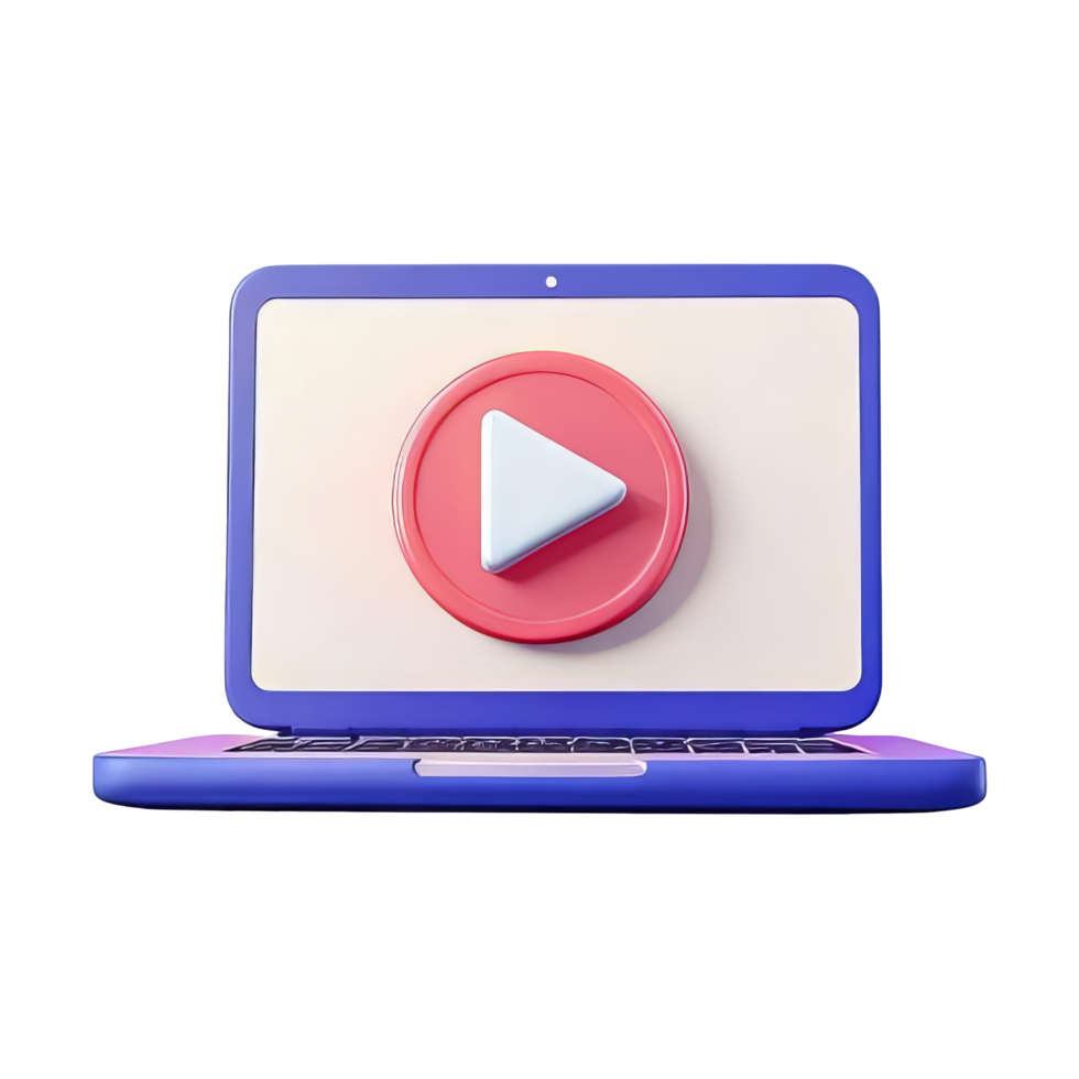 Laptop Displaying Play Button for Content png
