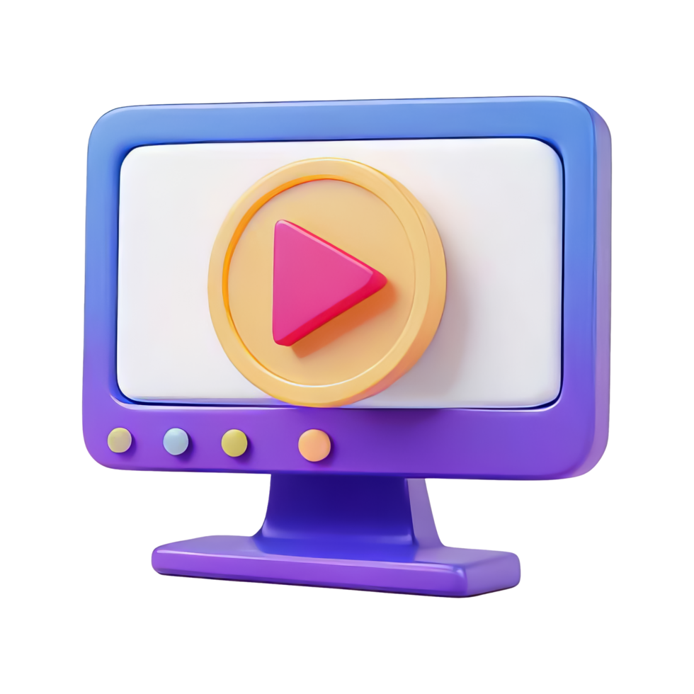 Colorful 3D Computer Screen with Play Button Design png