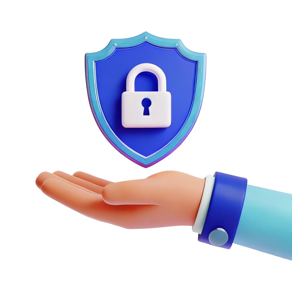 Secure Shield with Padlock Symbol in Hand Illustration png