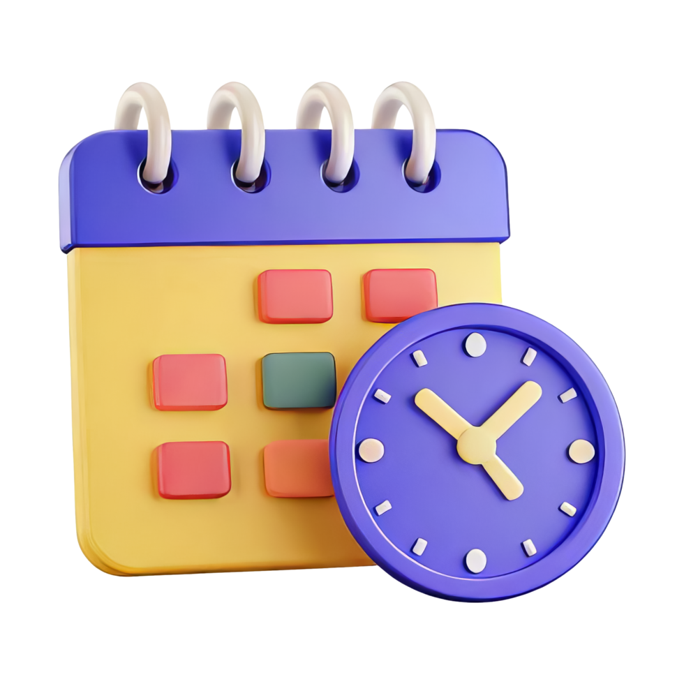Colorful Calendar and Clock Icon Illustration png