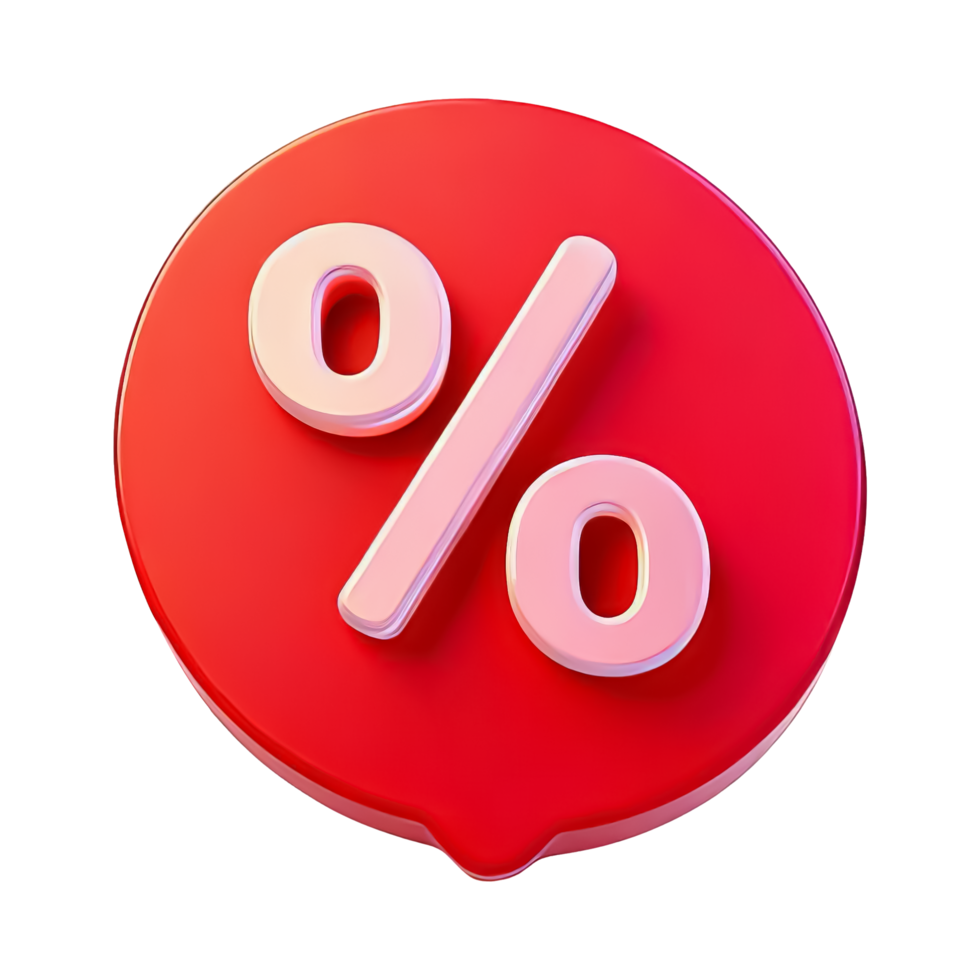 Red Circle with Percent Sign on Glossy Surface png