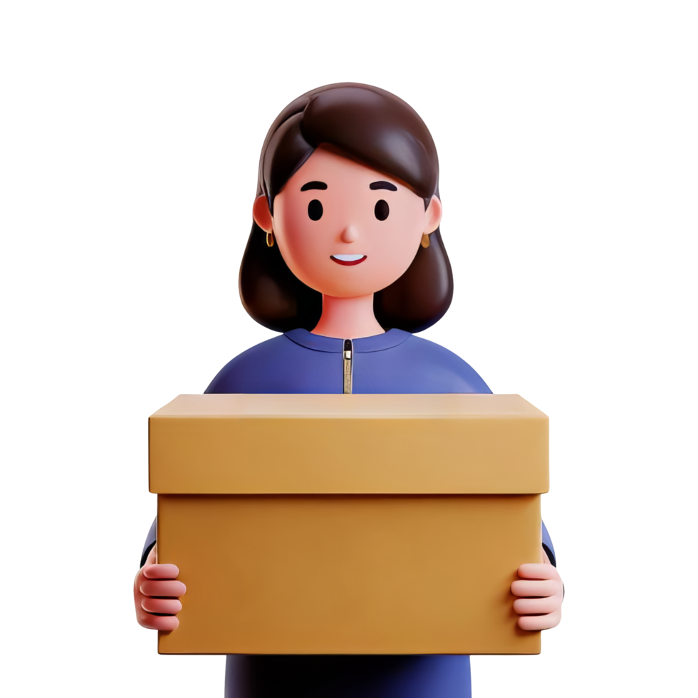 Woman Holding a Box with a Cheerful Expression png