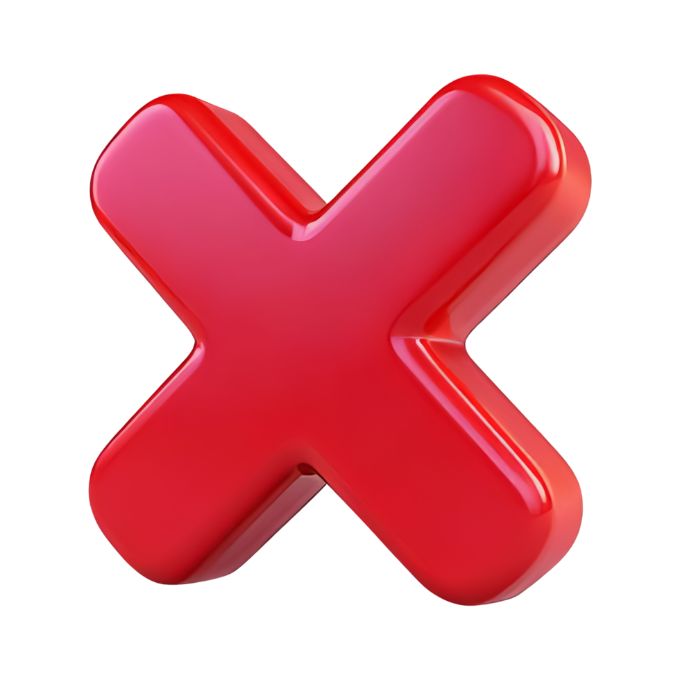 Glossy Red 3D Cross Icon on Transparent Background png