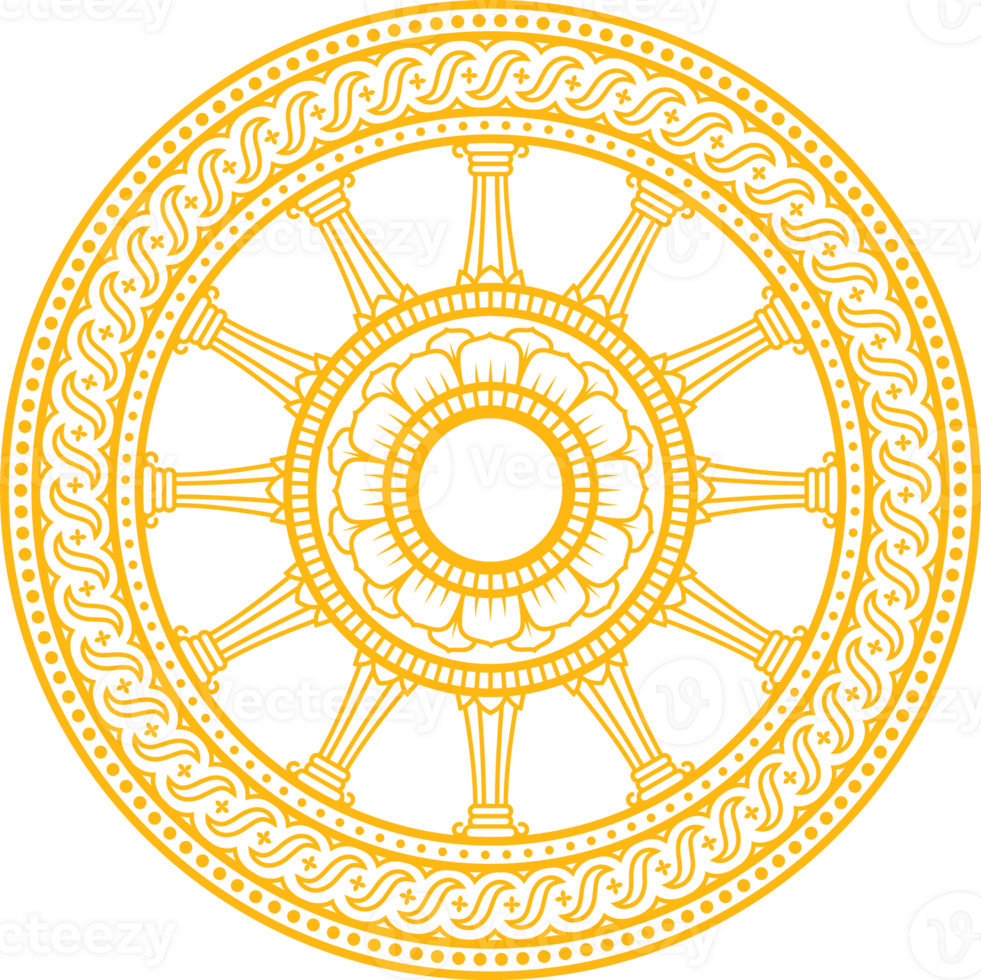 Dharma Wheel, Buddhism Dharmachakra Symbol. Isolated Element png