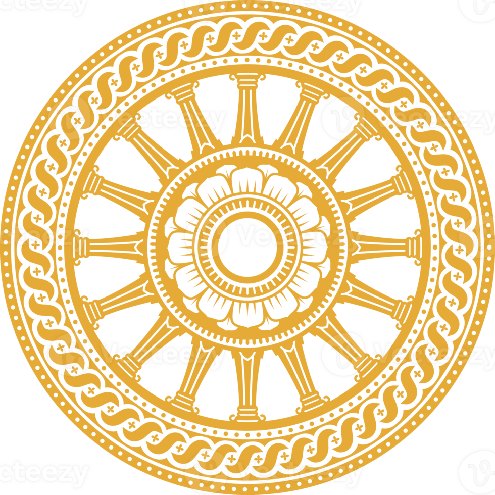 Dharma Wheel 16, Buddhism Dharmachakra Symbol. Isolated Element png