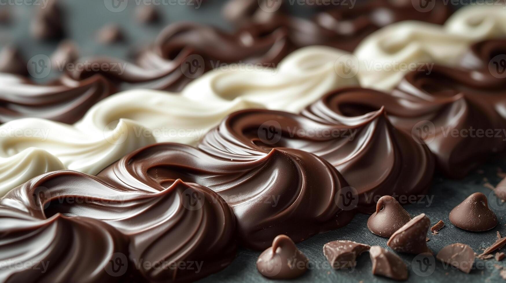 An enticing display of dark and white chocolate swirls, highlighting rich texture and creamy appeal. photo