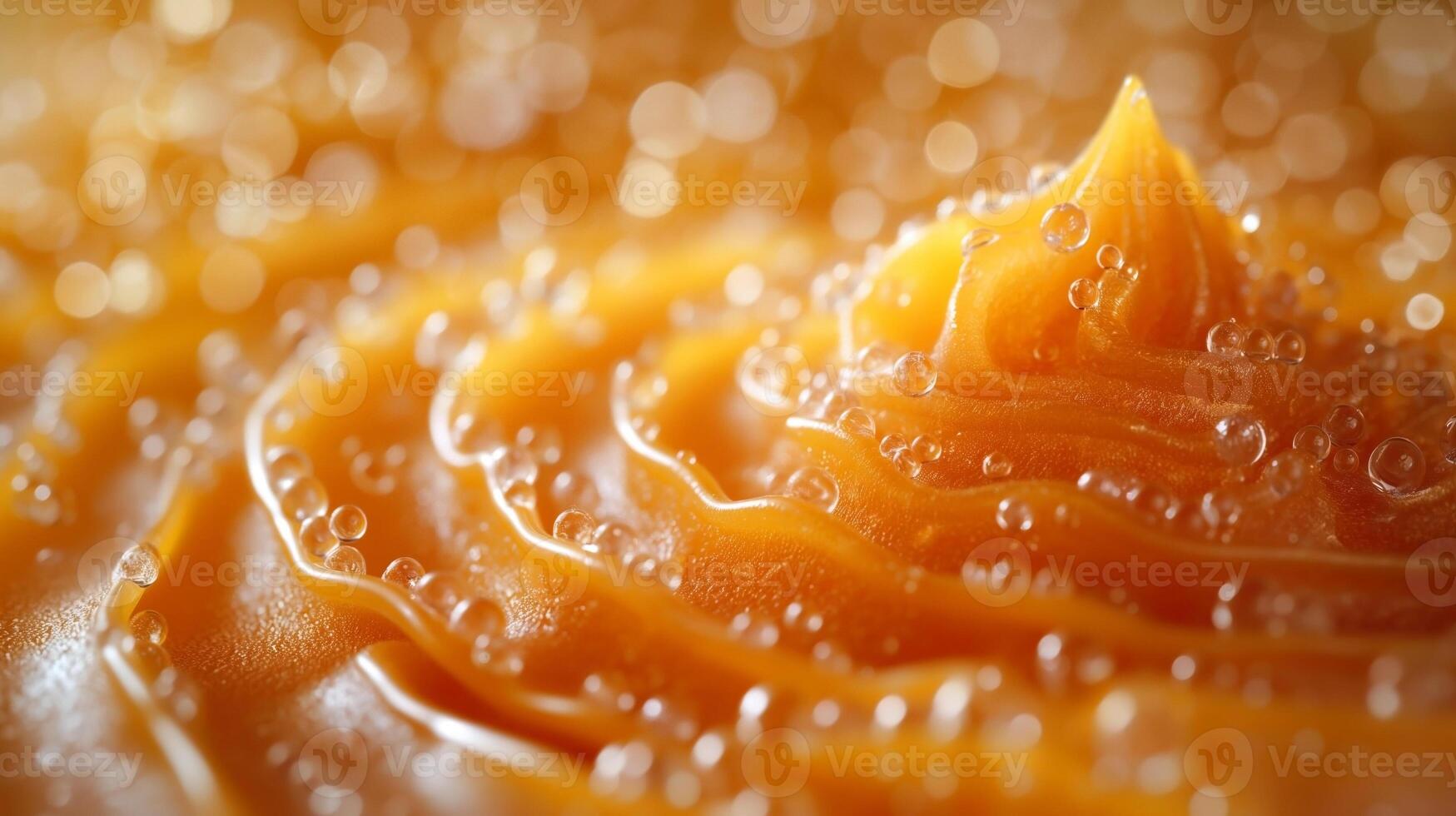 A close-up of vibrant orange bubbling liquid creates a captivating texture with soft, flowing waves and sparkling bubbles. photo