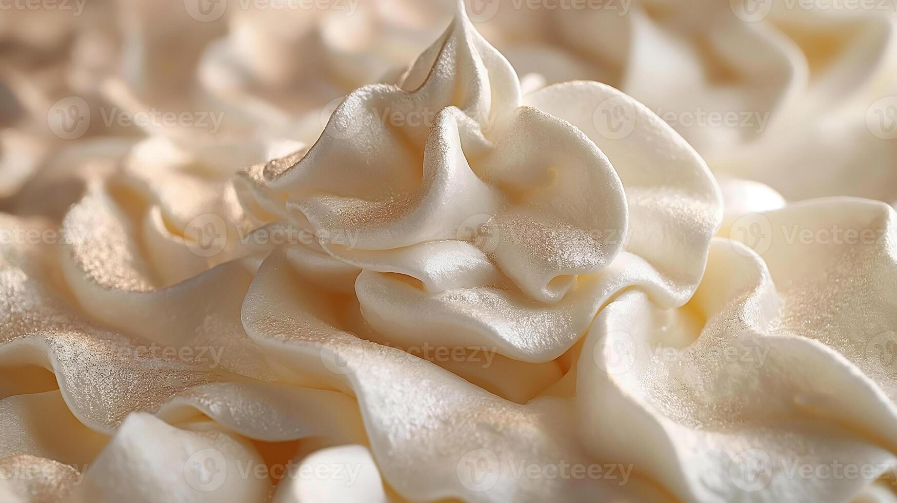 Close-up of creamy whipped topping in soft, elegant swirls, perfect for dessert decoration. photo