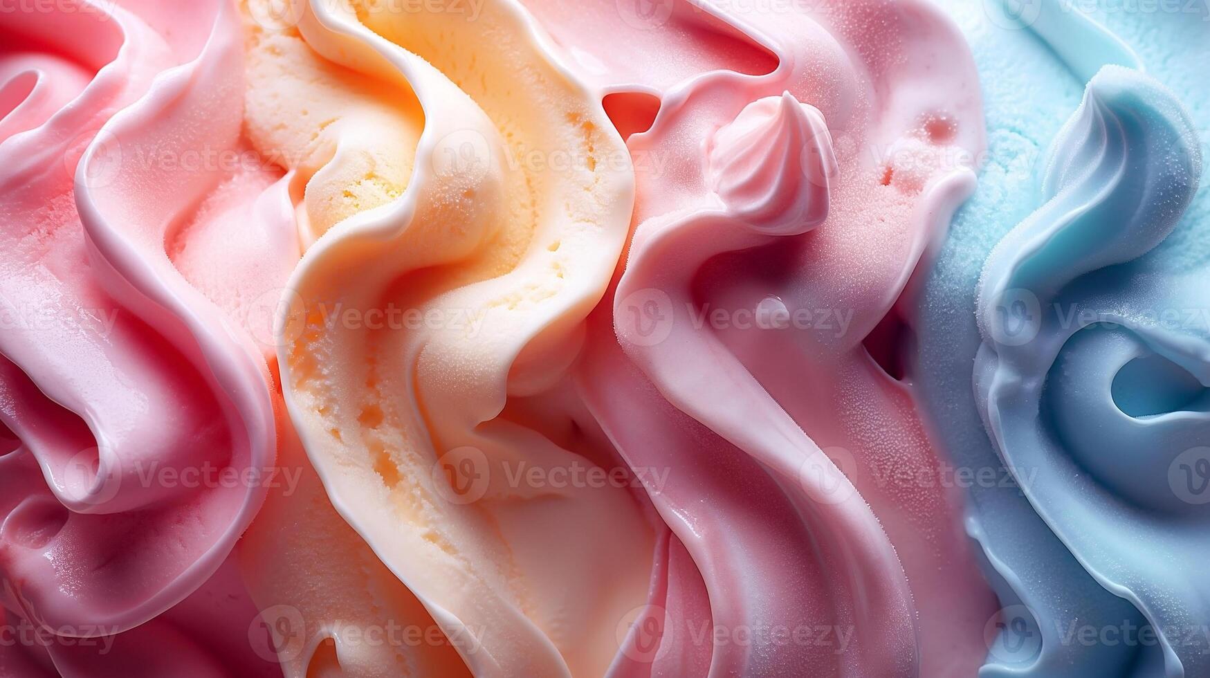Delicious swirls of colorful ice cream, showcasing vibrant hues of pink, orange, and blue. photo