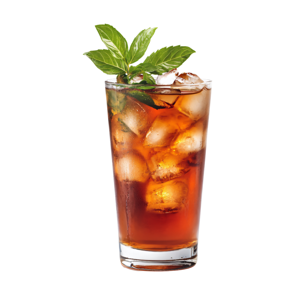 Refreshing glass of iced bourbon with sprig of mint isolated on transparent background png
