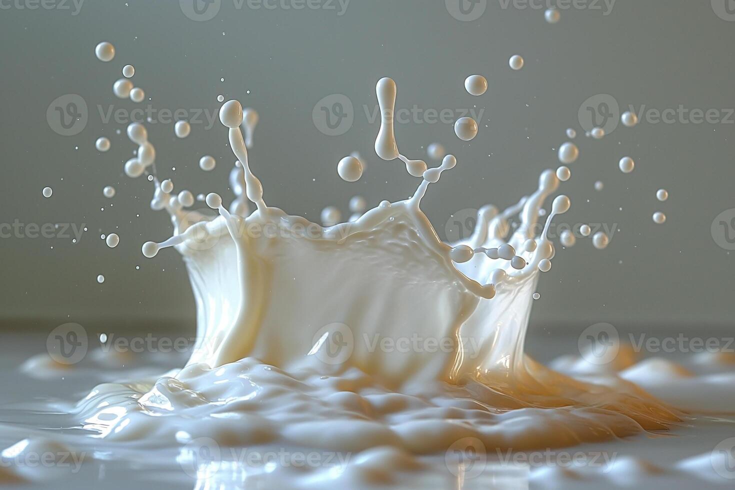 A dynamic splash of milk creates a beautiful crown shape against a soft backdrop, conveying freshness and motion. photo