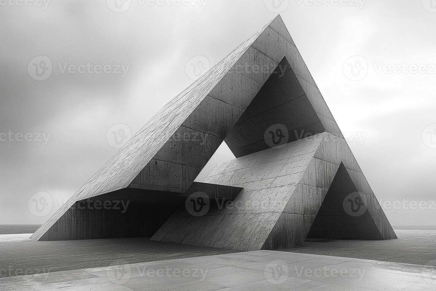 An abstract concrete structure showcasing a unique geometric design in monochrome tones. photo
