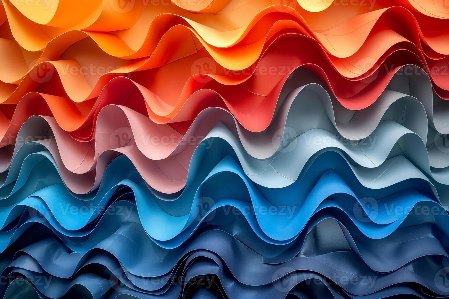 Vibrant waves of colored paper create an eye-catching abstract design in shades of red, blue, and orange. photo