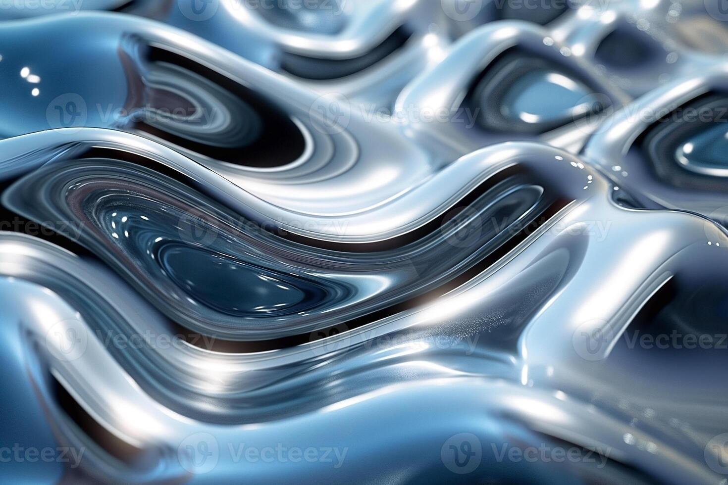 Abstract close-up of undulating metallic waves in shades of blue, creating a mesmerizing visual effect. photo