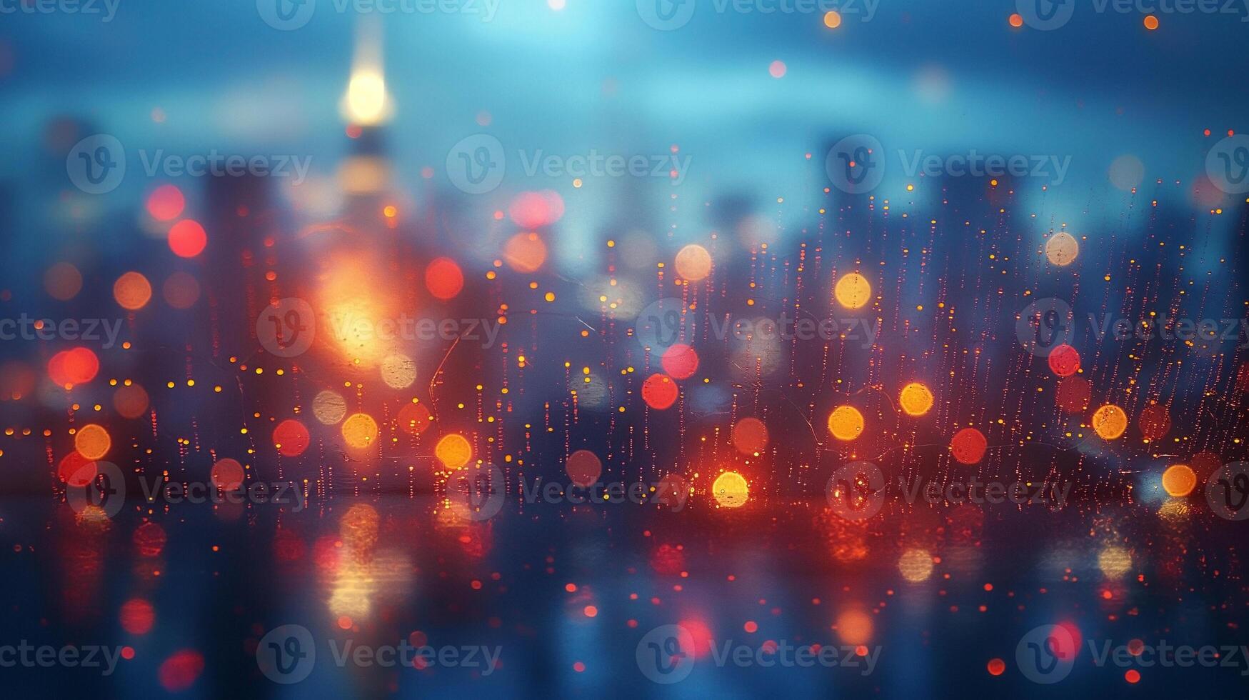 A mesmerizing view of city lights blurring through rain droplets, creating a magical nighttime atmosphere. photo