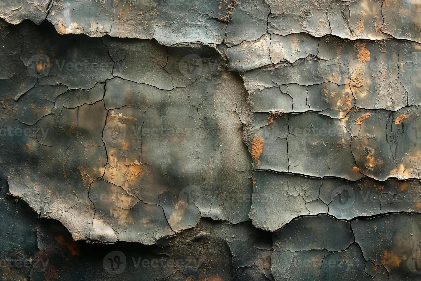 Abstract cracked surface with earthy tones, showcasing a rich texture and layered colors. photo
