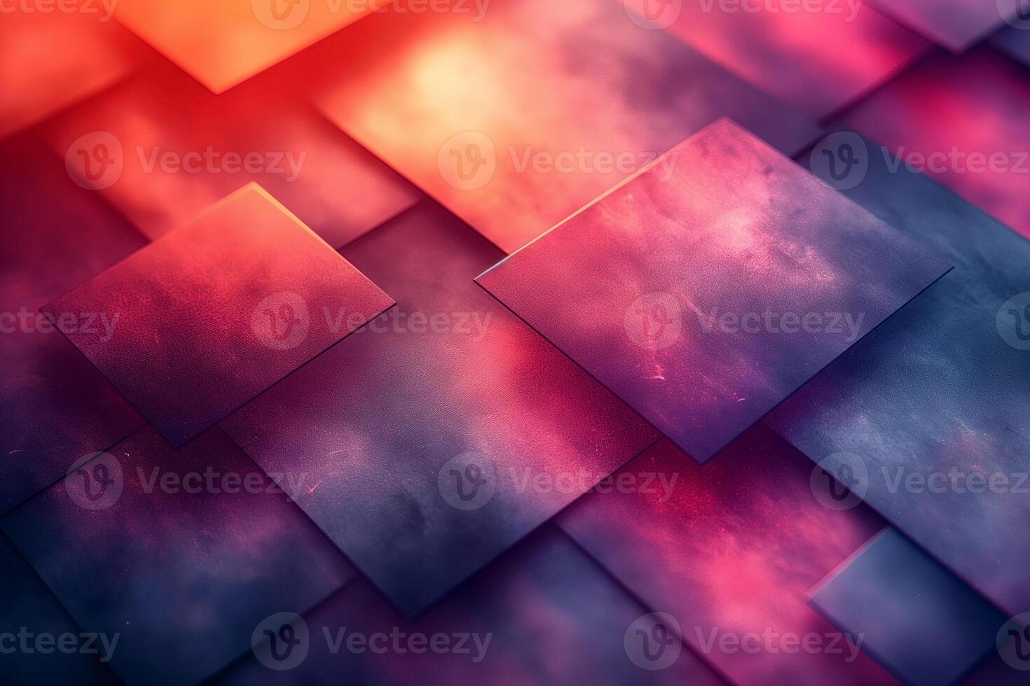 A vibrant abstract composition of overlapping squares, blending rich hues of orange and purple. photo