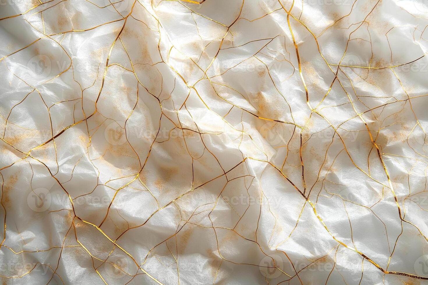 An elegant close-up of delicately crinkled fabric with golden veins, showcasing soft textures and a sophisticated aesthetic. photo