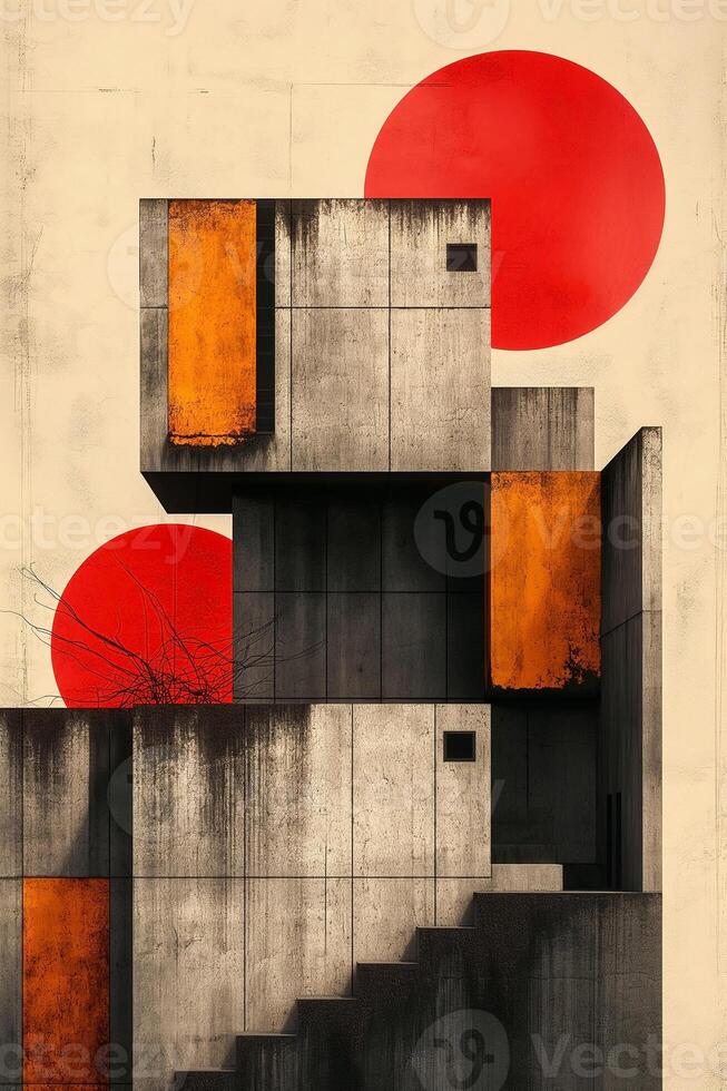 Abstract geometric architecture featuring bold colors and shapes, creating a striking visual contrast. photo
