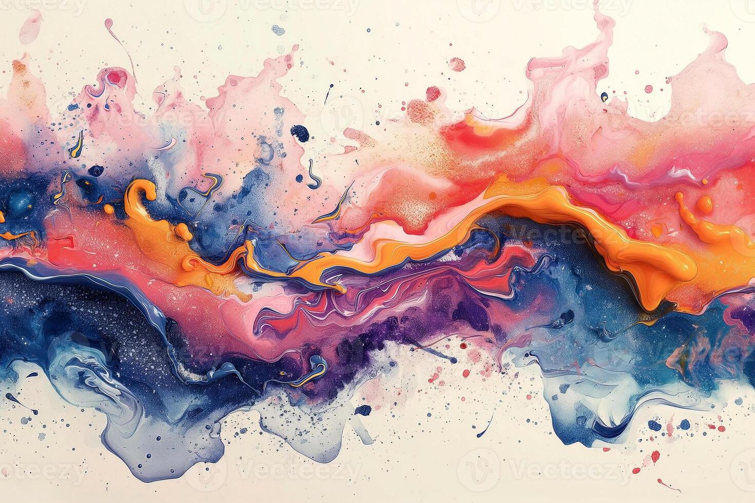 Vibrant abstract painting featuring swirling hues of pink, blue, and orange, creating a dynamic and energetic visual flow. photo