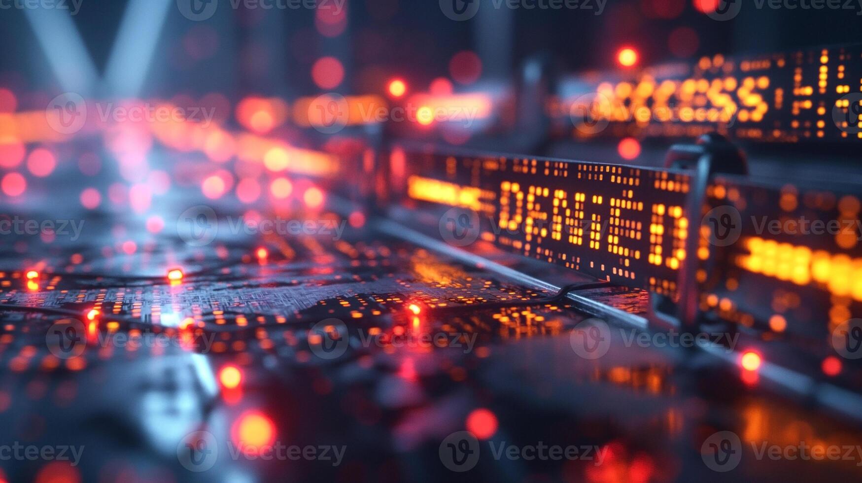 A mesmerizing close-up of digital data streams, showcasing vibrant lights and a futuristic aesthetic. photo