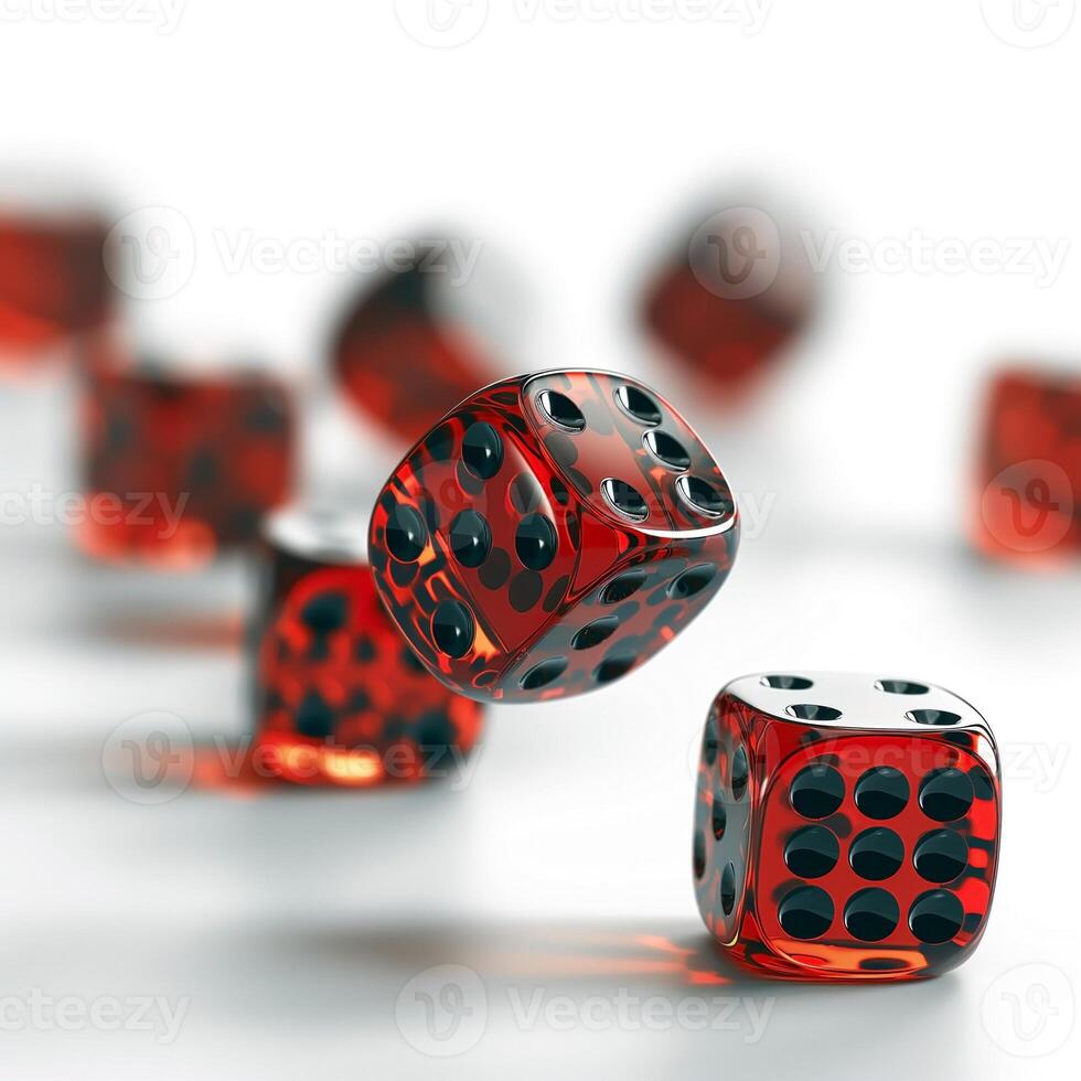 Vibrant red and black dice capturing the thrill of chance as they tumble through the air. photo