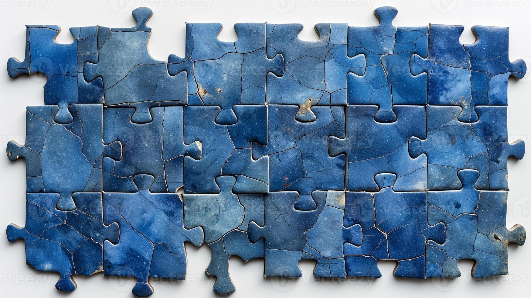 A vibrant blue puzzle featuring intricate patterns and textures, symbolizing creativity and problem-solving. photo