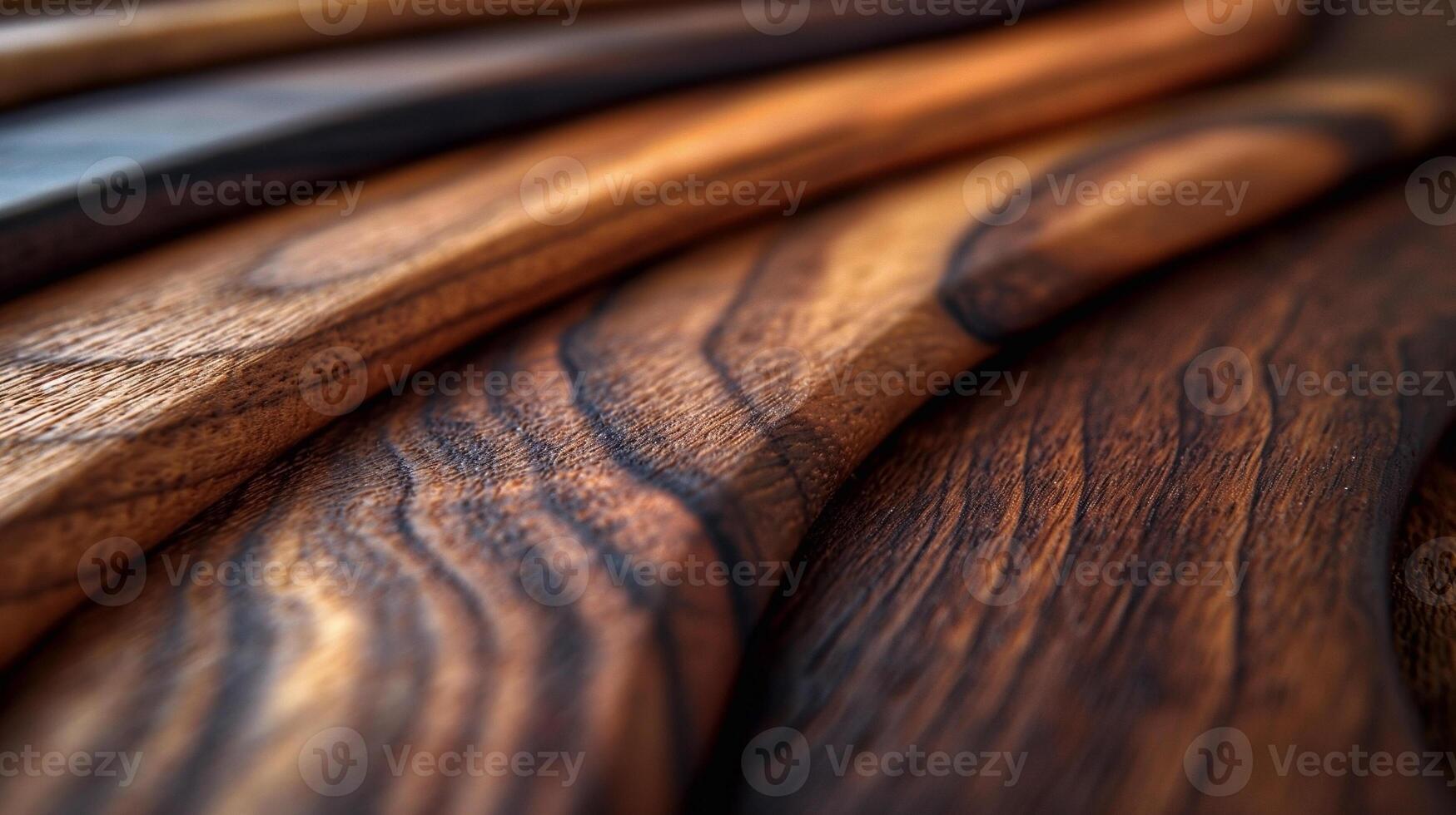 Beautifully crafted wooden utensils showcasing rich textures and warm tones in a close-up view. photo