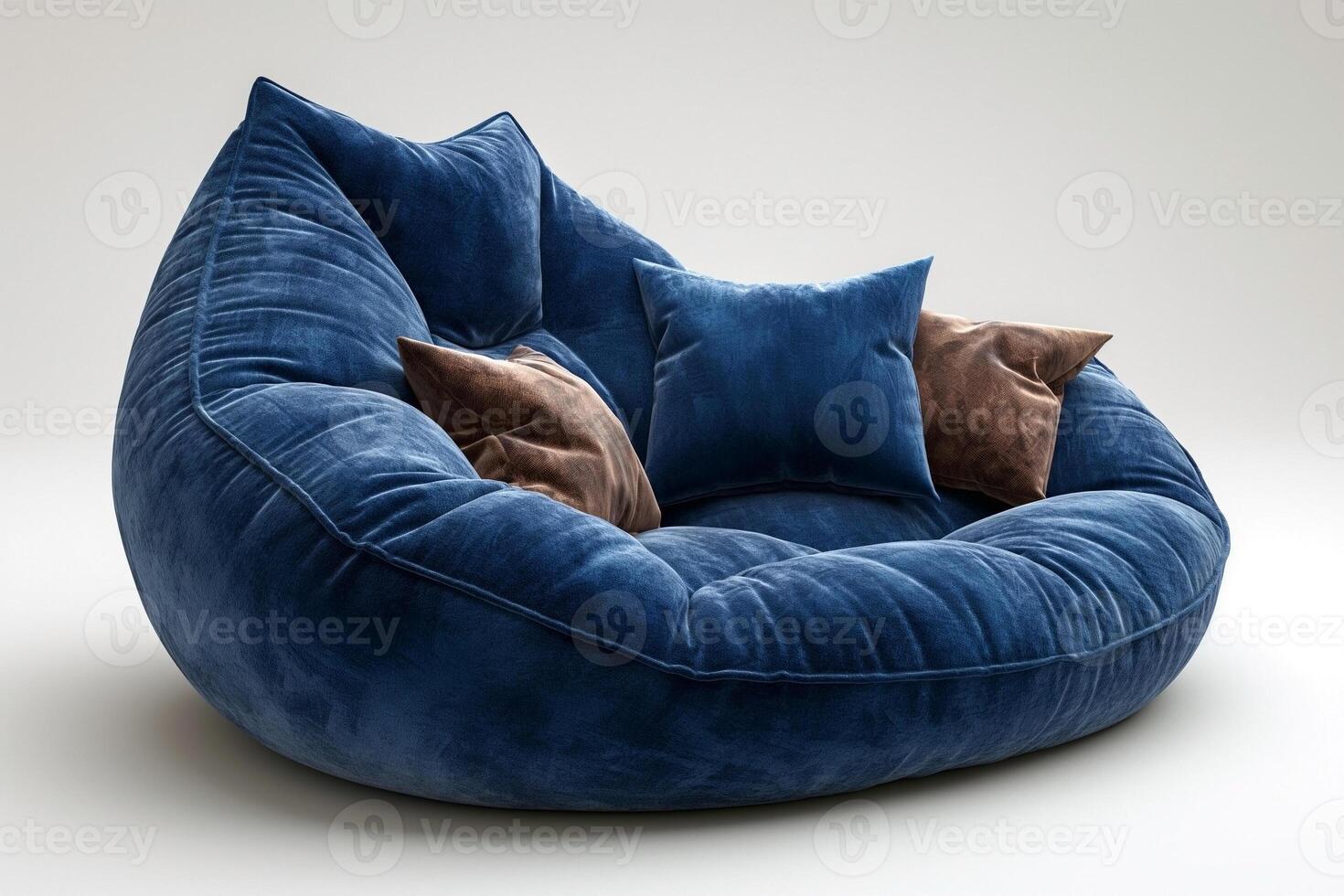 Luxurious blue bean bag chair with plush cushions, perfect for a cozy and stylish relaxation space. photo