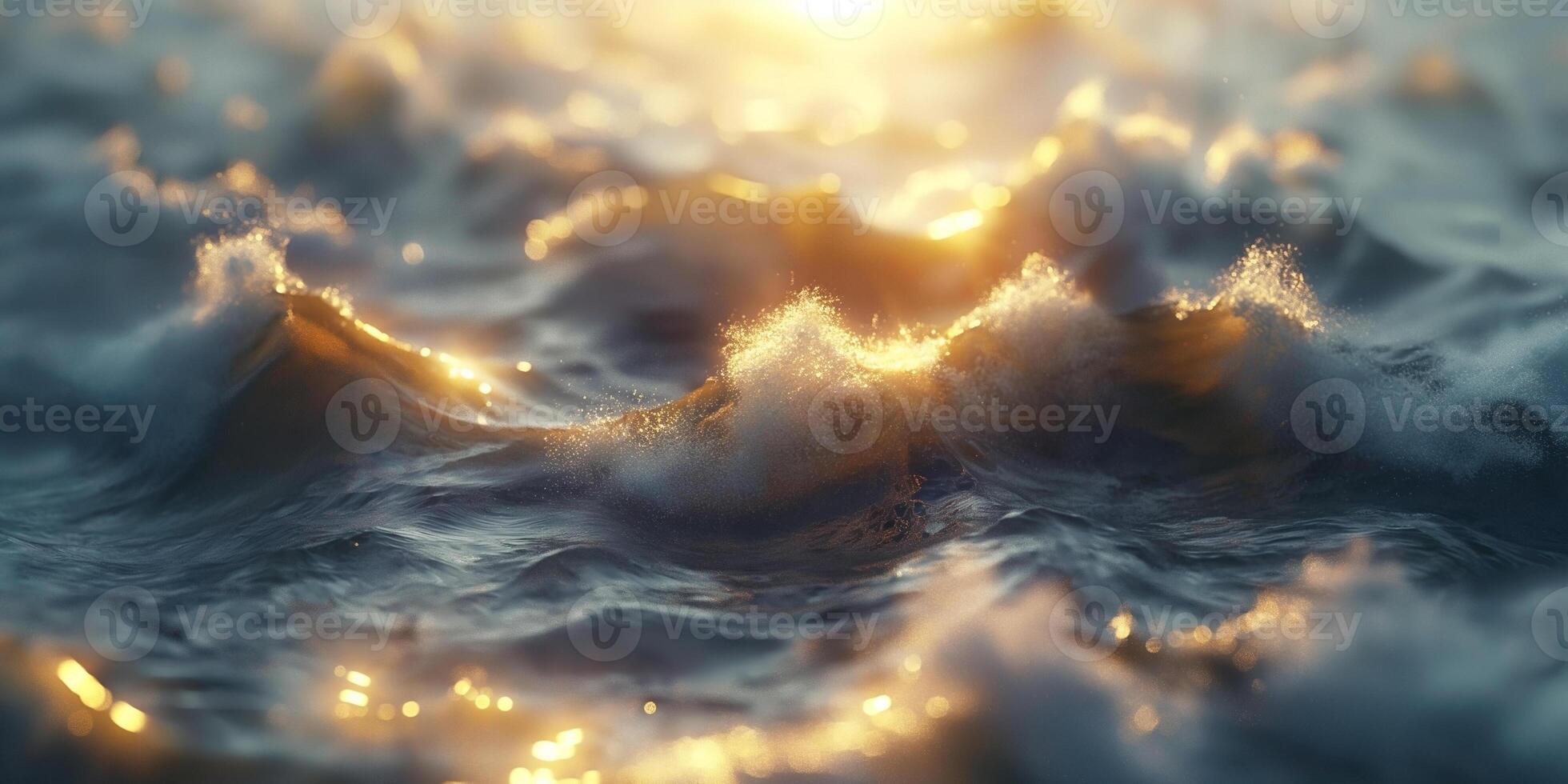 Golden sunlight sparkles on the ocean waves, creating a serene and mesmerizing atmosphere. photo