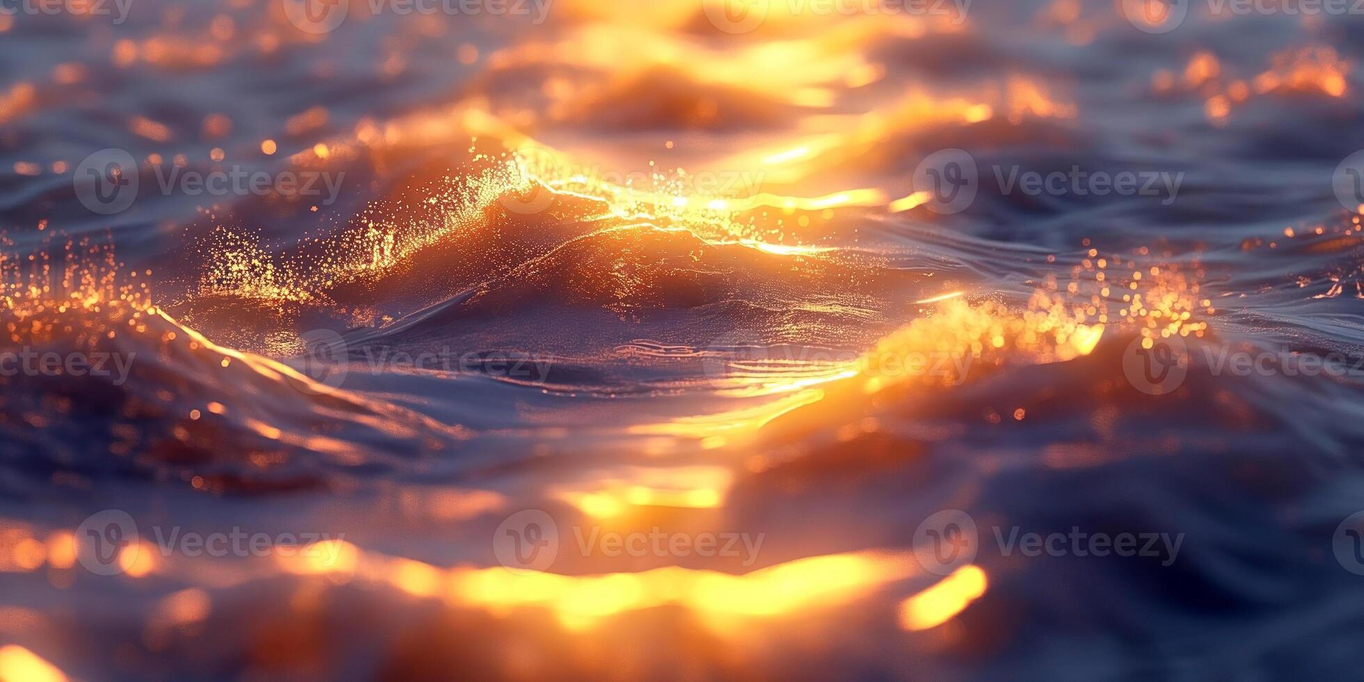 Golden sunset reflecting on tranquil ocean waves, creating a serene and warm ambiance. photo