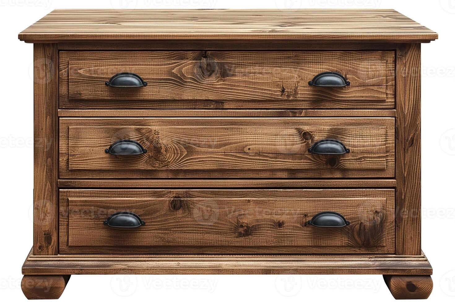 Rustic wooden dresser with three spacious drawers, showcasing a warm, earthy tone and classic hardware. photo