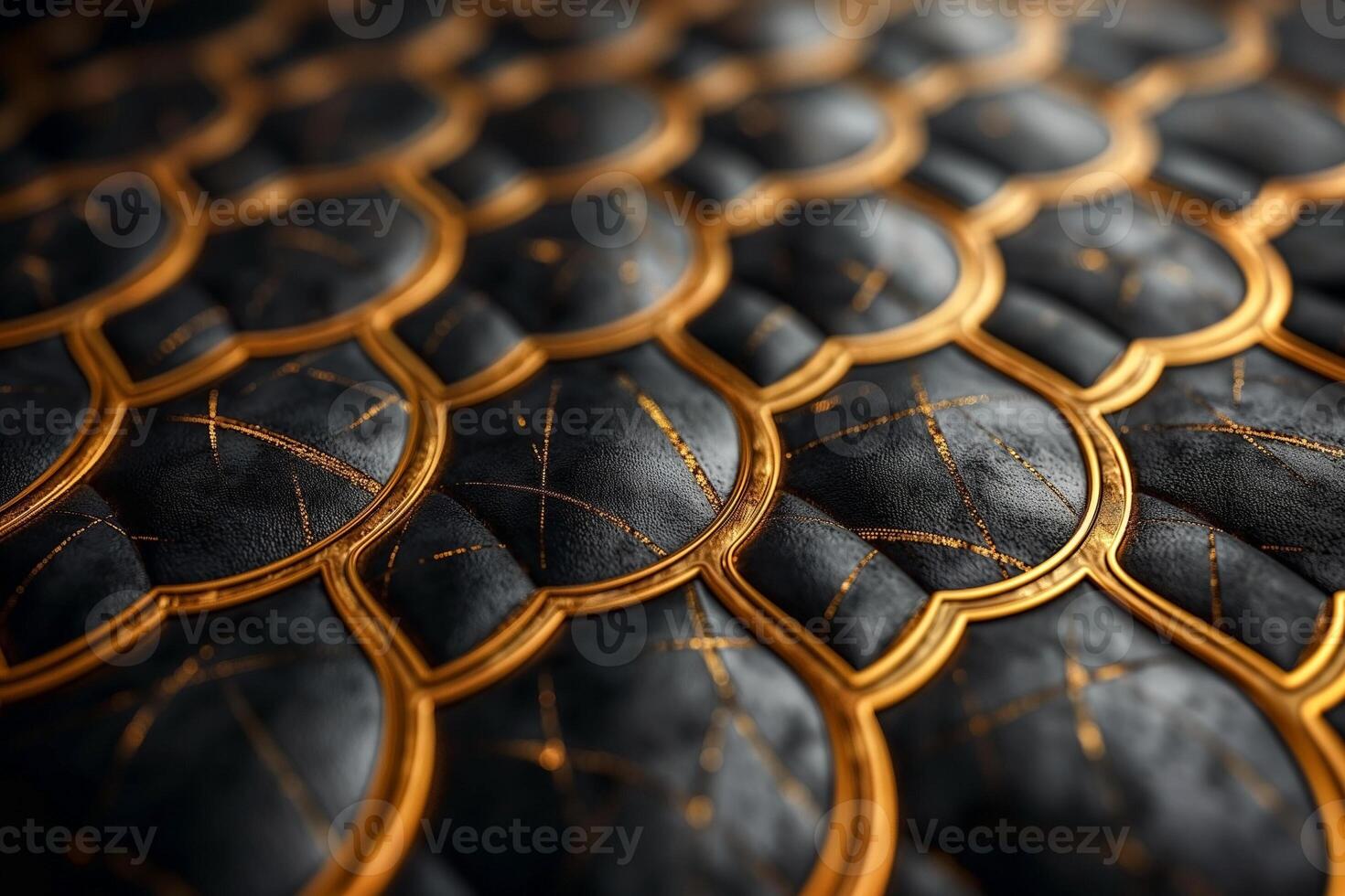 A close-up of intricately designed leather featuring golden accents on a dark background, showcasing luxury and craftsmanship. photo