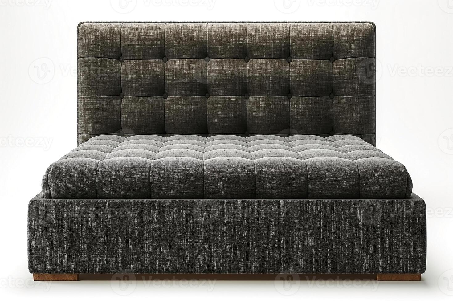 Stylish gray upholstered bed with tufted headboard and modern design, perfect for contemporary bedroom aesthetics. photo