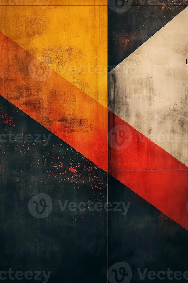 An abstract composition featuring bold geometric shapes in yellow, red, and black tones. photo