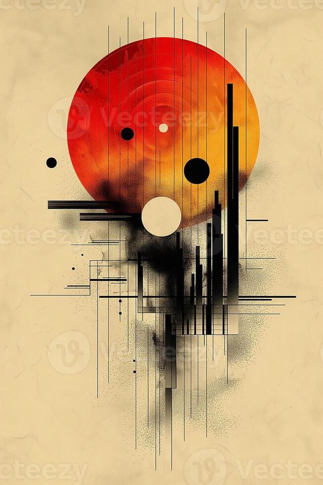 Abstract art piece featuring bold colors and geometric shapes, evoking a modern and dynamic aesthetic. photo
