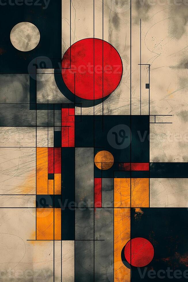 Abstract geometric artwork featuring bold shapes and contrasting colors. photo