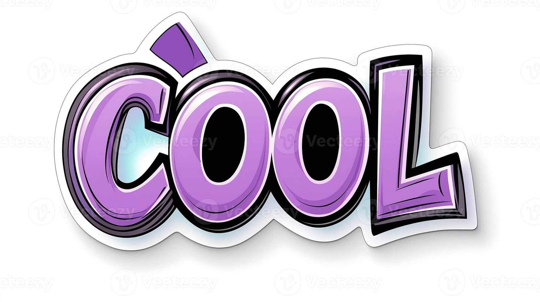 Stylized 'Cool' graphic with vibrant purple shading and bold outlines, perfect for trendy designs. photo