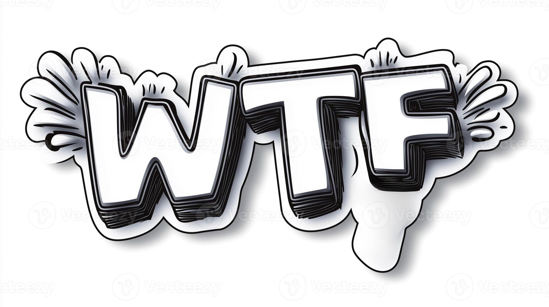 Bold comic-style illustration featuring the acronym 'WTF' with an explosion effect, capturing a sense of surprise and humor. photo