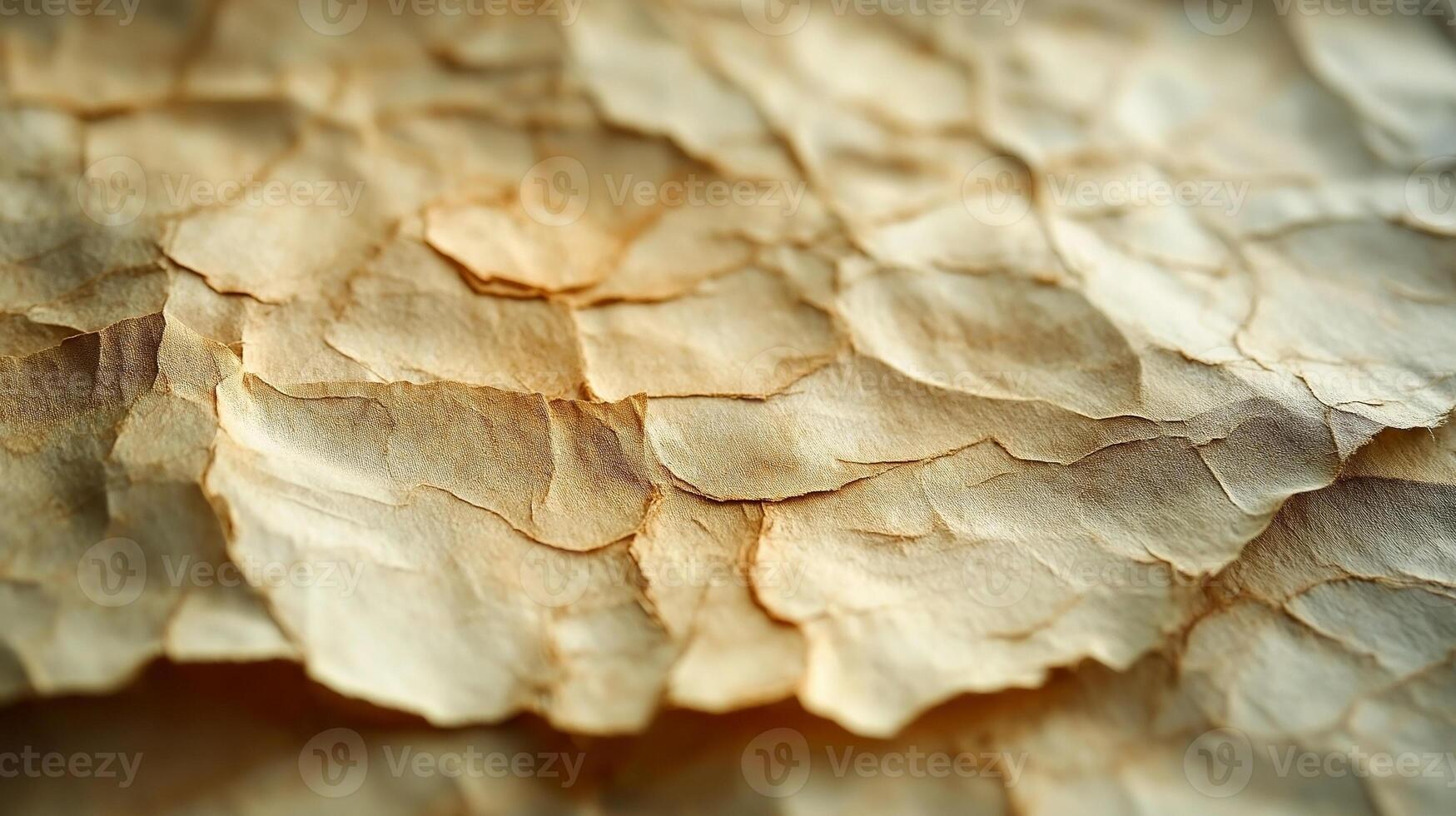 Close-up of textured vintage paper showing intricate wrinkles and soft hues. photo