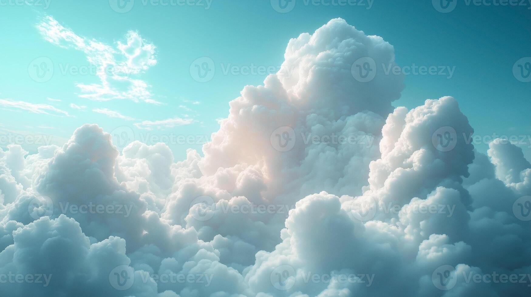 A breathtaking view of fluffy white clouds against a bright blue sky, radiating tranquility and serenity. photo