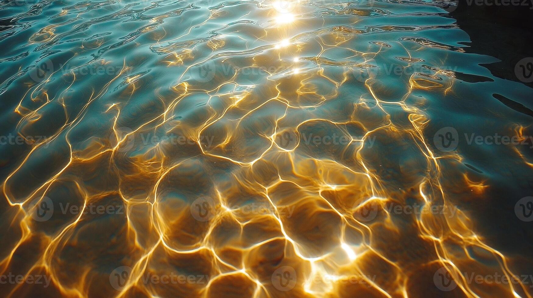 Glittering sunlight reflects on the tranquil surface of the water, creating mesmerizing golden patterns. photo