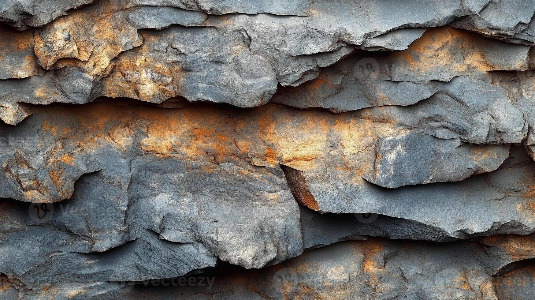 Textured layers of slate rock with variations in color, reflecting natural erosion and mineral deposits. photo