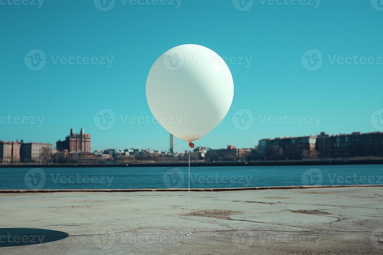 A solitary white balloon floats gently against a clear blue sky, evoking a sense of calm and simplicity. photo