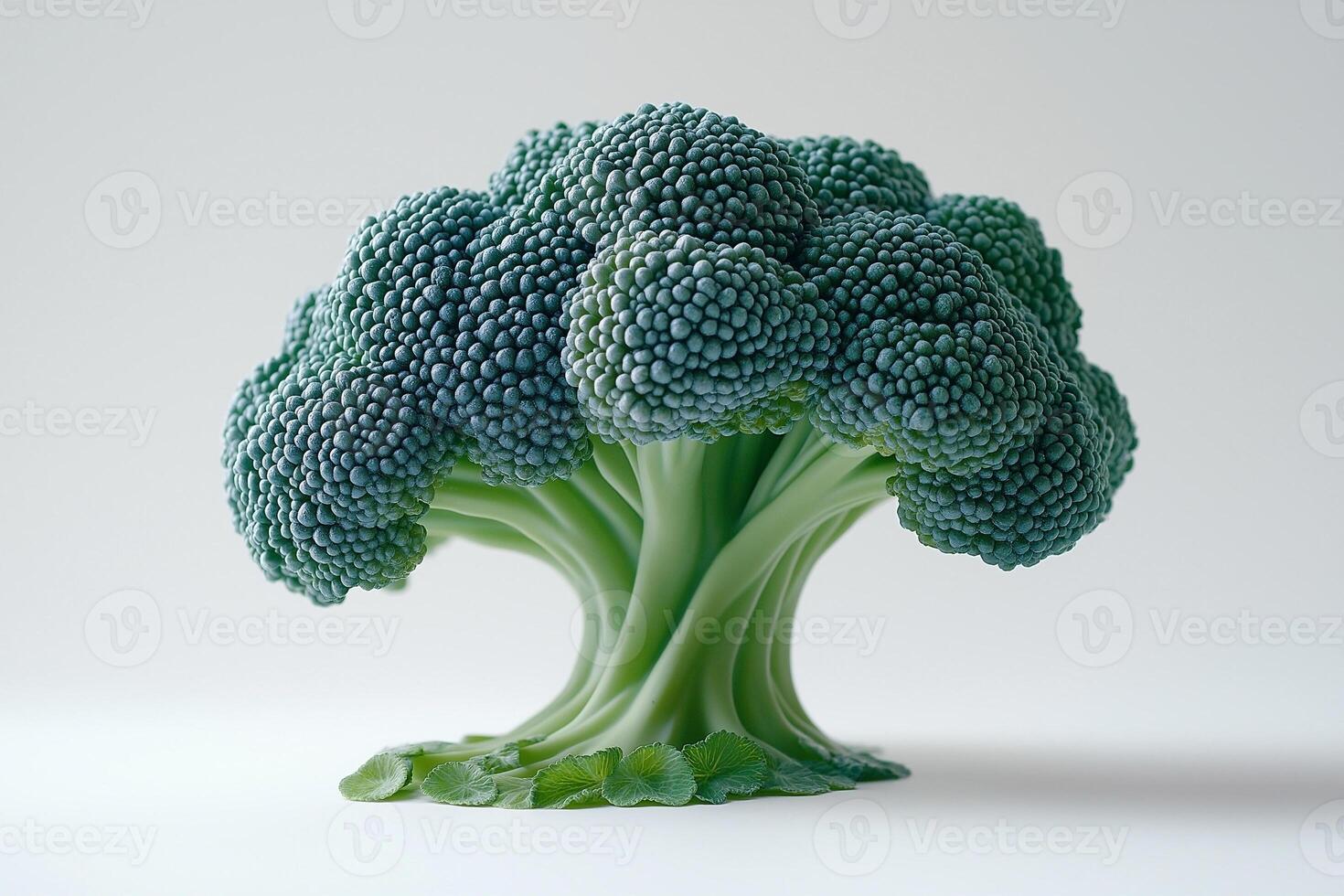 A whimsical broccoli sculpture resembling a tree, vibrant green tones on a clean white background. photo