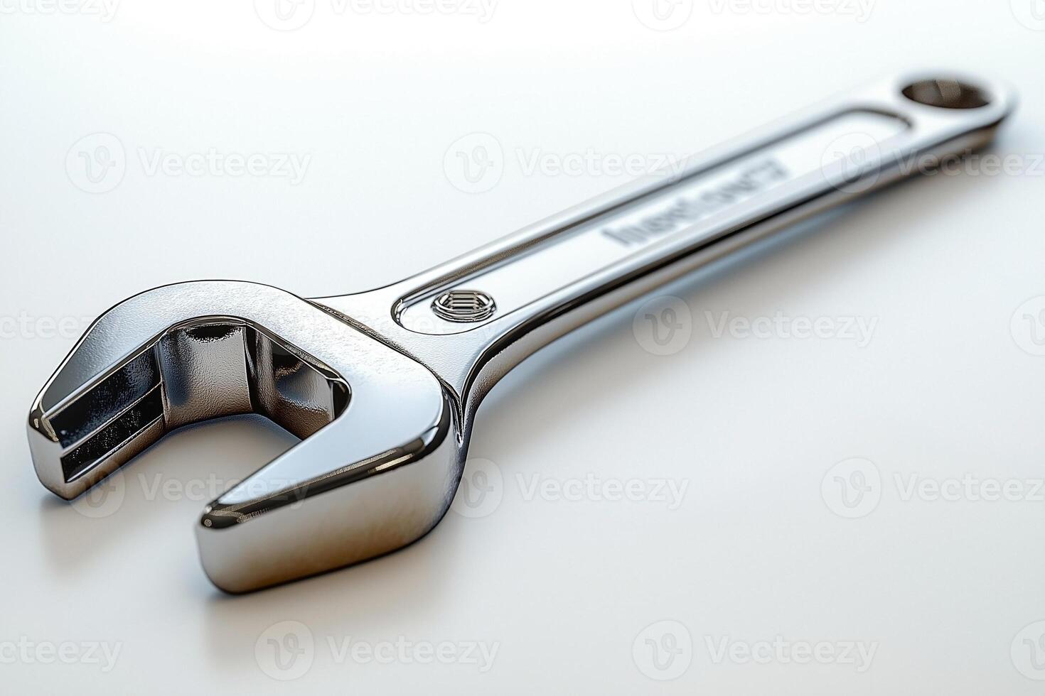 A polished chrome adjustable wrench resting on a clean surface, showcasing its shine and precision for mechanical tasks. photo