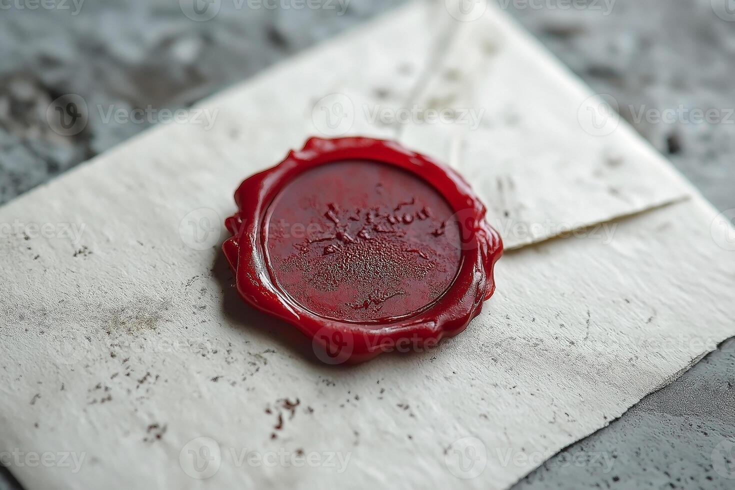 A close-up of a vintage envelope sealed with a red wax seal, evoking a sense of nostalgia and elegance. photo