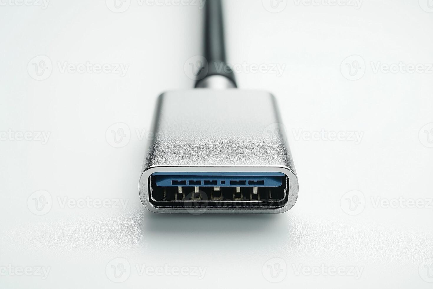 Close-up of a sleek USB connector showcasing a modern, metallic design with a clean background. photo