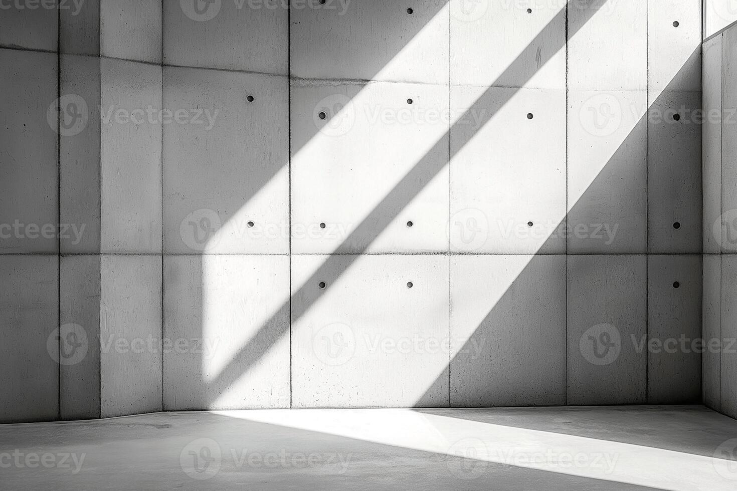 Abstract view of a minimalist concrete room with dynamic light and shadow play. photo