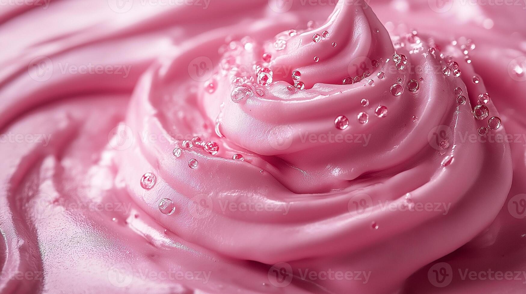A close-up of creamy pink frosting adorned with tiny bubbles, creating a delicate and inviting texture. photo
